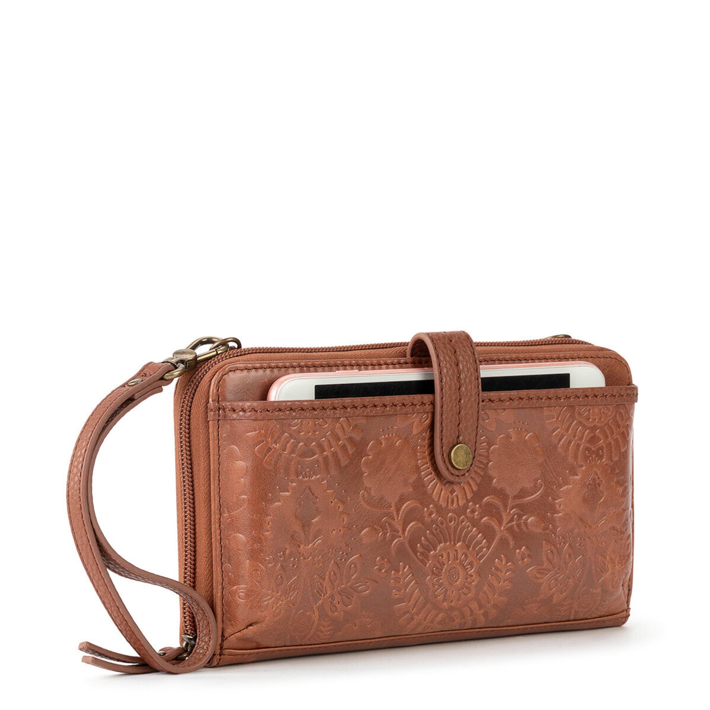 The Sak Iris Smartphone Wallet - Leather - Tobacco Floral Embossed