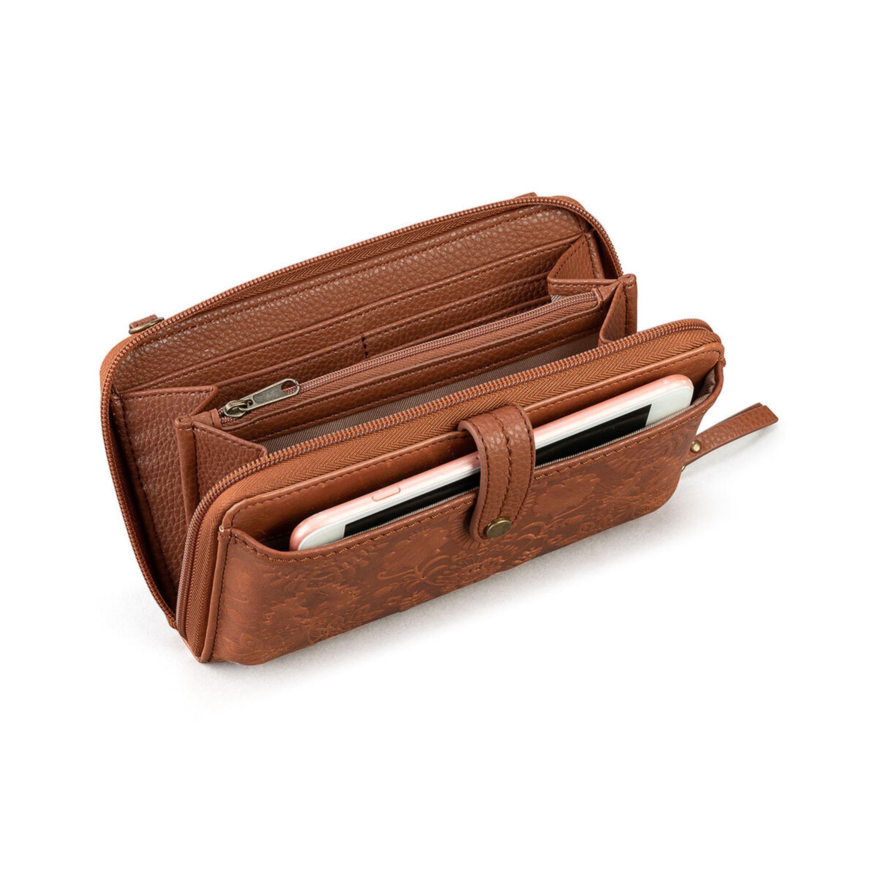 The Sak Iris Smartphone Wallet - Leather - Tobacco Floral Embossed