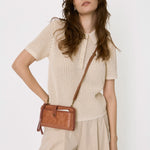 The Sak Iris Smartphone Wallet - Leather - Tobacco Floral Embossed