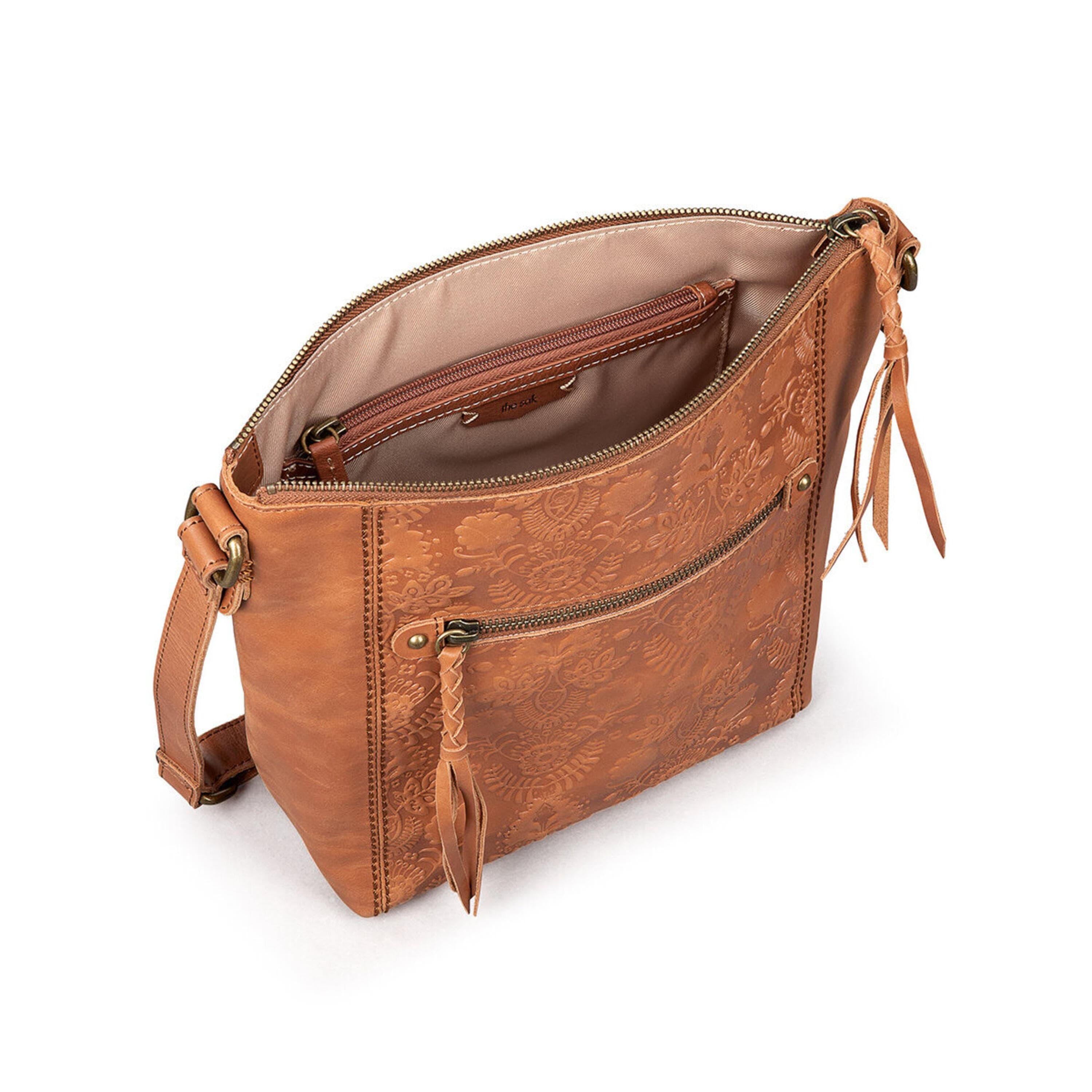 The Sak Ashland Crossbody - Leather - Tobacco Floral Embossed
