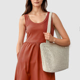 The Sak Casual Classics Tote - Hand Crochet - Natural With Silver