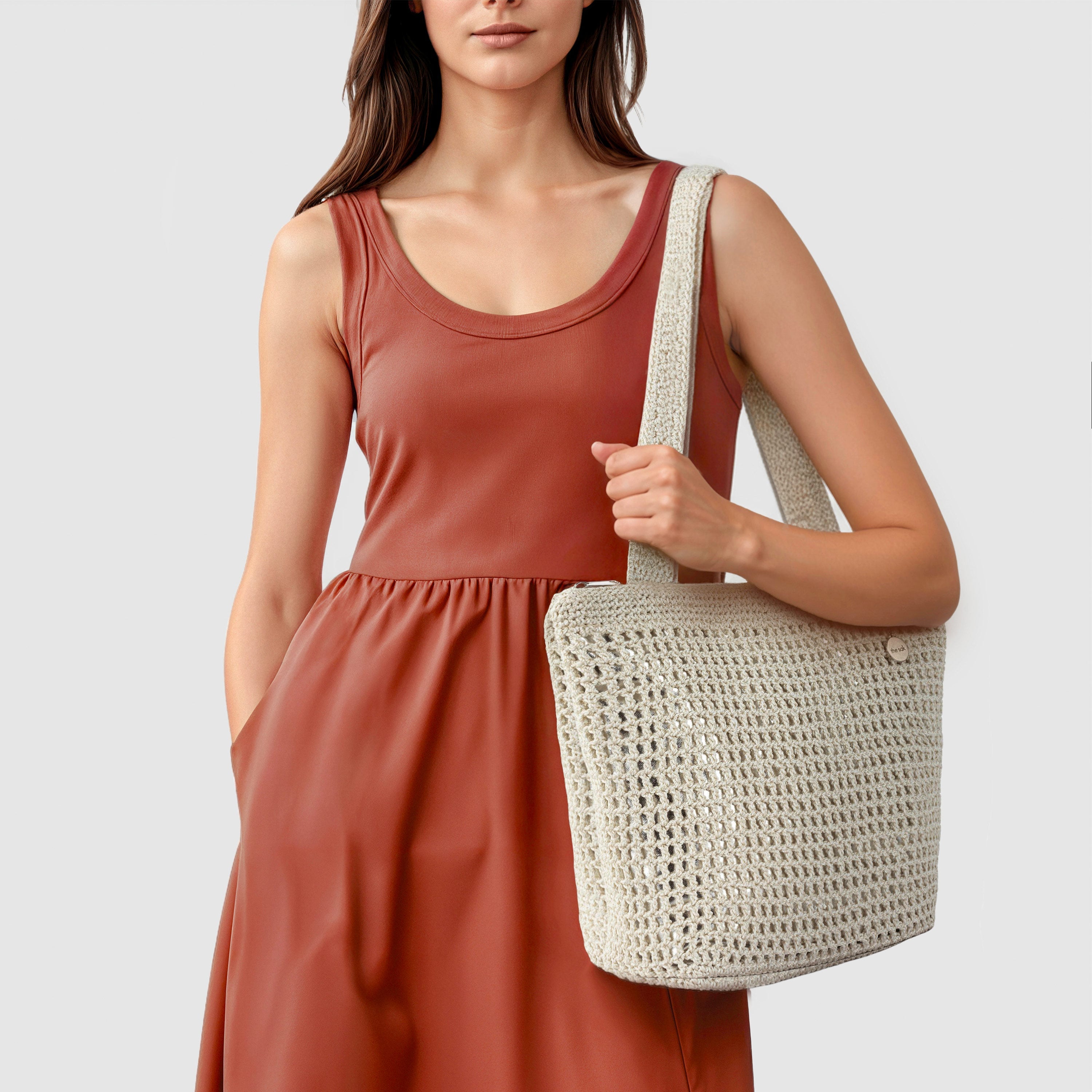 The Sak Casual Classics Tote - Hand Crochet - Natural With Silver