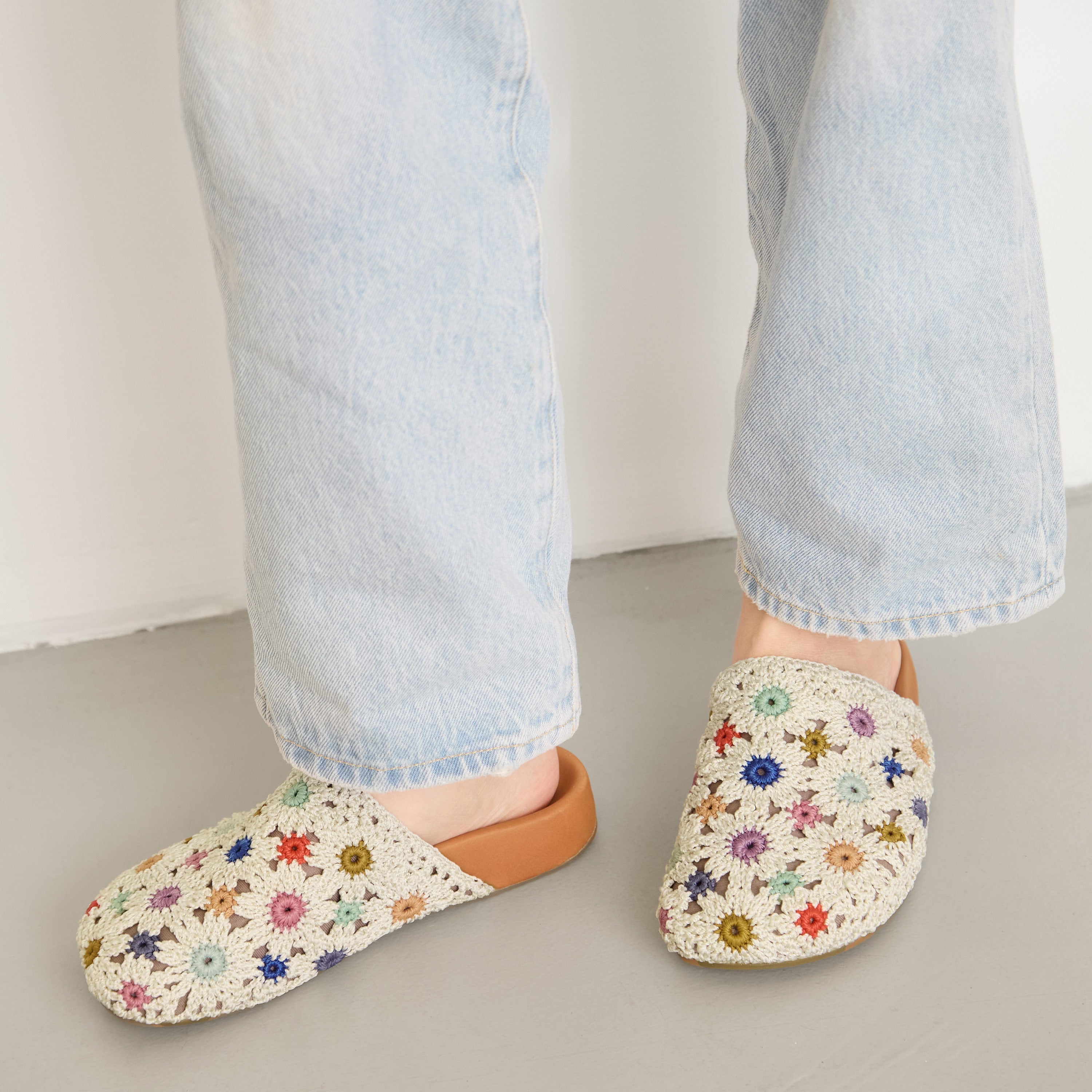 The Sak Bolinas Clog - Hand Crochet - Natural Multi Flowers